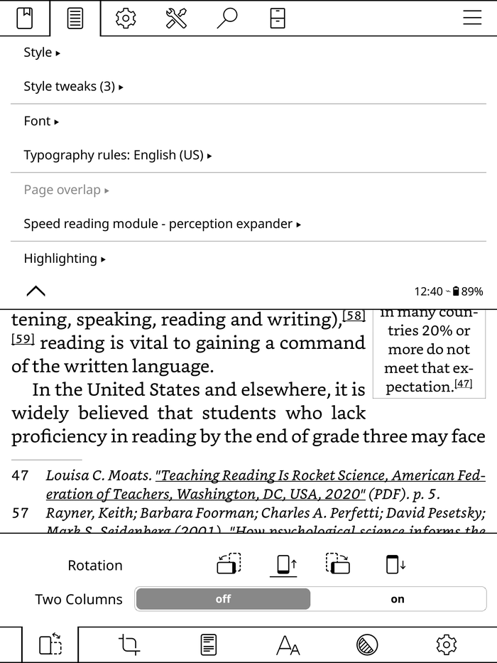KOReader 在 Kindle 上运行的主菜单界面截图